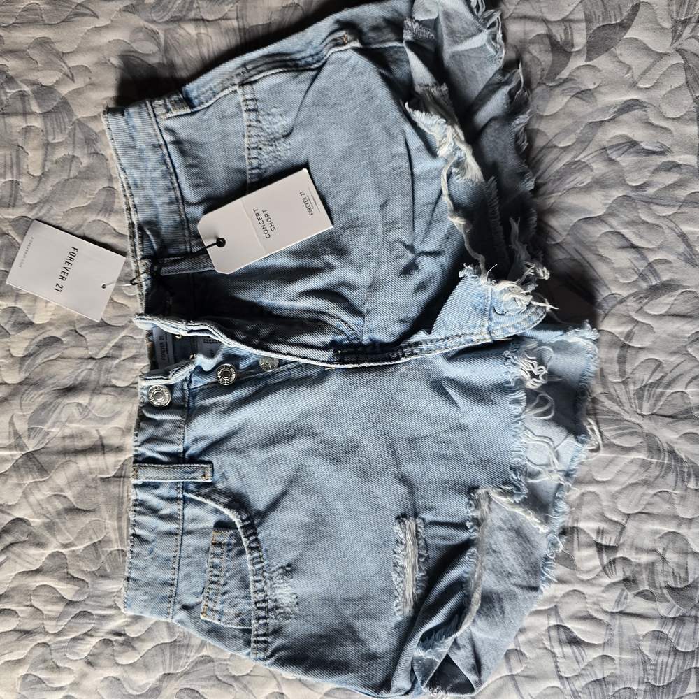 Zara Blue Jean Shorts Distressed Frayed Hem